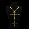 Kettingen Hangers Drop levering 2021 Mannen Lang goud Sier PLATED VOLLEDIGE ICSE OUT UITGEVOEREN JEZUS GEZICHT MET Big Cross Pendant Necklace Rosary