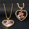 Custom Necklace&Pendant Men Iced Out Cubic Zircon Copper Tennis Chain Photo Necklaces Heart Shape Medallions Hip Hop Jewelry X0509