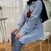 Etnische kleding DonSignet Moslimjurk Fashion Midden -Oosten Duabi Abaya Turkije Robe Women Borduurwerk Rapel Lange mouw Slim plus size denim