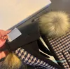 Lujo- Guantes de pelaje de piel de zorro Otoño Otoño de lana de invierno Mittens con forro de felpa mujer Caja de regalo de guante gruesa cálida