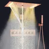 700X380 MM Roségouden regenwatervaldouchekop met handbediende thermostatische LED-badkamersysteemset
