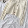 Korobov Outono Nova Chique Estilo Preppy Knit Suéters Coreano O Neck Manga Longa Cardigans Vintage Elegante Escritório Lady Sueter Muejer 210430