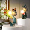 Cartoons Bouquet Girl Table Lamp Postmodern Cute Foyer Bedroom Kids Room Decoration Resin Desk Lights Home Lighting