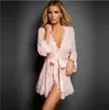 Appareils pour femmeswomen vêtements de sommeil en dentelle de nuit dames pyjamas sets nocturnes robe féminin lingerie longue manches somnifères à manches longues transparen5842504