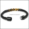 Titane Acier Homme Chakra Bijoux En Gros En Acier Inoxydable Hommes En Cuir Noir Volcanique Perles Bracelets Pierre Bracelets Perlés, Brins Drop Deliv