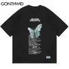 Gonthwid Tshirts Hip Hop Creative Butterfly Skriv ut Kortärmad T-shirts Streetwear Mens harajuku Hipster Casual Cotton Tees Topps G1229