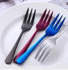 Rostfritt stål frukt gaffel efterrätt kaka gaffel 8 färg kök matsal möbler allmänna ändamål köksredskap dessert gaffel