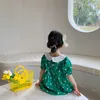 Lato Koreański Styl Baby Girls Loose Krótki Rękaw Dresses Drukarnie 1-6 lat Bawełna Peter Pan Collar Princess Dress 210615
