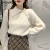 Vintage kvinnor mohair tröja höst vinter mode solida pullovers chic koreanska tröjor outwear toppar casual lös 210601