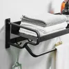 Towel Racks Bathroom Holder Wall Mounted Rail Black/Silver Aluminum Alloy Shelf With Hooks Accessories Nail Free