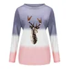 Mode Kerst Elk Print Blouse Tie Dry Plus Size Casual Winter Dames O-hals Tops Dames Lange Mouw Shirt Blusas Pullover Dames