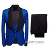 Custom Made Royal Blue Jacquard Groomsmen Groom Tuxedos Shawl Lapel Men Suits Wedding Man Blazer 3 Pieces Costume Homme1