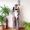 Zebra-impressão chiffon beach cover up tunics longo kaftan bikini kimono robe de plage sarong swimsuit encobrir mulheres desgaste 210722