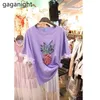 Purple Lace Patchwork Tshirt Pineapple Sequins Bling T Shirts Short Sleeve Summer Fashion Lady Chic Korean Tops 210601