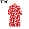 TRAF Mulheres Chique Moda Floral Impressão Mini Vestido Vintage Laço Vintage Collar Manga Curta Vestidos Femininos Vestidos Mujer 210415