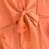 Décontracté femmes col en V nœud dentelle robe printemps-automne mode dames haute rue femme couleur unie Mini 210515