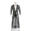 Roupa de sono masculino masculino Sexy Long Robe Transparent Lace Cardigan Bathrobe