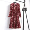 2021 Women's Long Sleeve Printed Stars Ladies Sweet Flower Midi Dress X0521