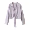 vintage purple women short shirts summer casual ladies blouses fashion female button-fly girls 210527