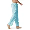 Pantalon en lin de coton bleu ciel pour hommes Casual Soft Léger Yoga Beach Pantalon d'été Cordon élastique Taille Pantalon de salon Mâle 210522