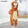 Ropa de bebé nacido mameluco infantil Onesie dibujos animados lindo León mamelucos divertido traje suave cálido traje ropa bebe 0-3y niño 210816