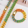 Chains Colorful Enamel Curb Cuban Link Chain Necklaces Rainbow Bracelets For Men Women Gold Choker Alloy Fashion Rapper Jewelry Gifts