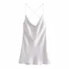 Robe d'été femme blanc satin dos nu mini femmes spaghetti sangle sexy fête courte es rose slip 210519