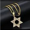 Collares colgantes Drop Delivery 2021 Unique Magen Star Of David colgante collar hombres mujeres Hip Hop joyería Full Rhinestone moda 60Cm Lo