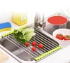 Kökshandtag Tömning Rack Dish Drainer Placemat Rostfritt stål Non-Slip Folding Torkställ Hållare För Skål Frukt Vegetabilisk Sn2610