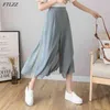 Spring Summer Arrival Ladies Solid High Waist Wide Leg Pants Women Casual Chiffon Loose Fake Two Piece 210430