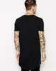 Mens Black Long T Shirt Zipper Hip Hop Longline Extra Längd Toppar Tee Tshirts för Men Tall T-shirt