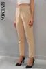 KPYTOMOA Kadınlar Chic Moda Dikiş Ayrıntı Ofis Giyim Pantolon Vintage Yüksek Bel Fermuar Fly Kadın Ayak Bileği Pantolon Mujer 211118