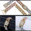 Tennis vol zirkoon sieraden gebikte Cubaanse ketting 14 mm man Plating Three Color Gold Bracelet 3nmqy 9vyqh