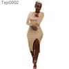 Women Dress Designer Slim Sexy Bodycon Split Dresses Square Collar Solid Color Long Sleeve Maxi Skirt Clubwear Clothes Plus Size 9 Colours