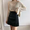 Coreano Pu Mulheres Saias Sólida Cintura Alta Chic All Match Outono Inverno Mujer Faldas Elegante A-Linha Mini Skirt 19065 210415