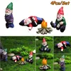 4 stks Fairy Garden Dronken Gnomes Miniatuur Ornamenten Set Mini Dwarf Bonfire Standbeelden voor Planter Bloempot Decor accessoires 210908