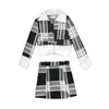 Vrouwen zwart wit plaid tweed jas mini rok rits potlood 2 tweedelige set pak elegante winter faux lam wol T0078 210514