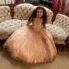 2022 Bling Tül Kızlar Pageant Elbiseler Sheer Cap Sleeve Jewel Boncuklu Kristal Mini Quinceanera Elbise Toddler Çiçek Kız Düğün