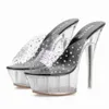 Sommar kvinna transparenta tofflor s diamant mulor kristall högklacke peep toe skor sexiga plattform kvinnor skor sh105 210625