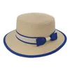 Summer Beach Sun Hat Ladies Fashion Girl Cappelli di paglia con fiocco in nastro Casual Grass Flat Top Panama Bone Womens Visiera Caps Wide Brim Delm22