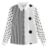 Vrouwen shirts lente mode chiffon blouses lange mouwen golfpunt strepen splice dames tops cardigan kleding 8527 50 210417