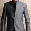 2 piece Tunic Men Suits with Stand Collar Custom Wedding Tuxedo for Groom Gray Business Man Fashion Costume Jacket with Pants X0909