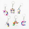 16 stijlen Cartoon Unicorn Sleutelhanger PVC Zachte Rubber Doll Hanger Sleutelhangers Rainbow Paard Handwerk Accessoires Hanger Sleutelhanger