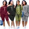 Bulk Summer Women Shorts Tracksuits Outfits Long Sleeve T Shirt Two Piece Set Jogging Sportsuit Fashion Letter Print Slash Neck Clothing K8699