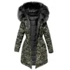 Women Winter Jacket Hooded Parkas Camouflage Coat Loose Parka Fur Collar Cotton Padded Jackets Fashion 210428