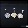Bell Ringar D0691 (4 Färg) Clear AB Solros Style Navel Button Piercing Jewlery 1.6 * 11 * 5/8 Belly Ring Body Smycken Drop Leverans 2021