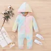 Spring and Autumn Baby Gradient Hooded Tie-dyed Jumpsuit for Unisex BodySuits Clothes 210528