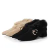 2023 Casual Shoes Buckle Winter Cotton Shoes Woman Chunky klackar Pekade Toe Loafers Mink Hår Plush Flats Ladies Comfy Warm Moccasins