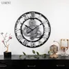 Amerykański Okrągły Duży Rozmiar 58 CM Drewniany Rzymski Wall Light Wall Salon Office Clock Watch Wiszące Dekoracje 210414