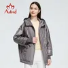 Astrid primavera outono mulheres fina jaqueta de algodão à prova de vento quente com capuz zipper casaco mulheres parkas outerwear am-8734 211018